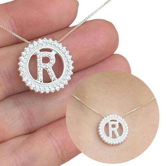 Imagem de Colar Veneziana com Pingente Letra e Zircônia em Prata 925 - Elegância e Personalidade! RF 1073