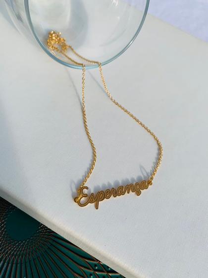 Imagem de Colares chocker palavra escrita Agradeço Esperança Gratidão folheado a Ouro