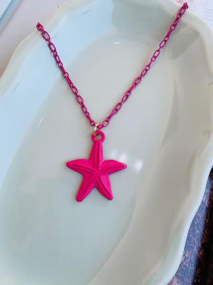Imagem de Colares choker Rosa Pink com estrela do Mar trabalhada