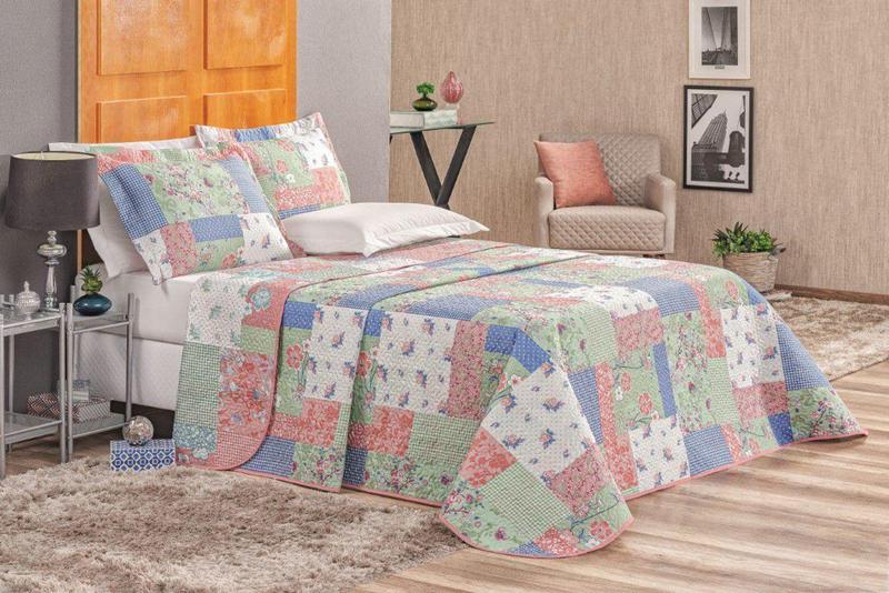 Colcha Bouti Casal 3 peças Patch Verde e rosa - Exemplo Menor preço em Colcha Bouti Casal 3 peças Patch Verde e rosa - Exemplo