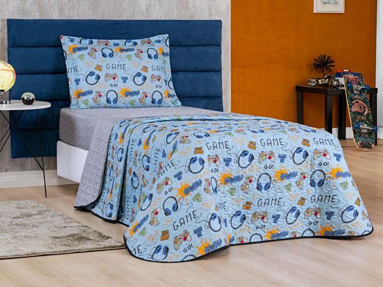 Colcha Bouti Cobre Leito Solteiro Infantil Tecido Dupla Face Estampado Game Menor preço em Colcha Bouti Cobre Leito Solteiro Infantil Tecido Dupla Face Estampado Game