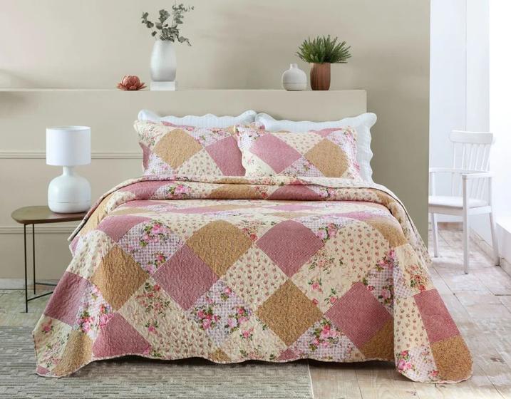 Imagem de Colcha Boutis Estampada 3 Peças Casal Queen Cama Box