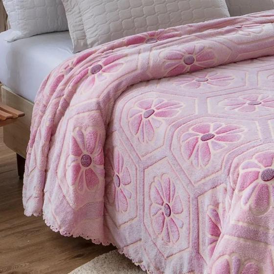 Imagem de Colcha Casal Aveludada Com Relevo L'amore -Rosa-Jolitex
