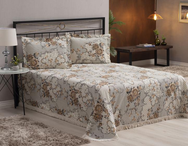 Imagem de Colcha Casal Cobre Leito Queen Jogo Cama Mariah Jacquard Estampado