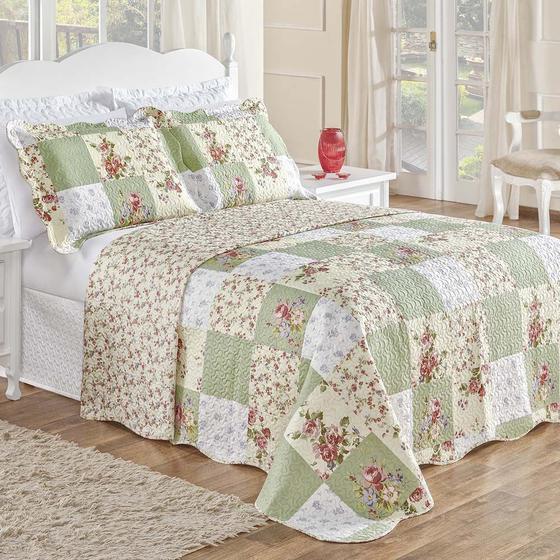 Colcha Casal Padrão Bouti Microfibra Dupla Face Patchwork 3 Peças - Verde Menor preço em Colcha Casal Padrão Bouti Microfibra Dupla Face Patchwork 3 Peças - Verde