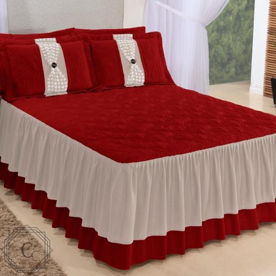 Imagem de Colcha Casal Queen Kit Bordada 2,70 X 2,60 Vermelho Cama Box