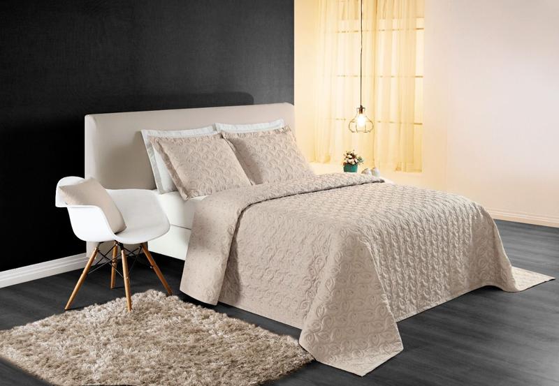 Imagem de Colcha Casal Queen Size Cama Box Kit Cobre Leito Agata Bordado200Fios