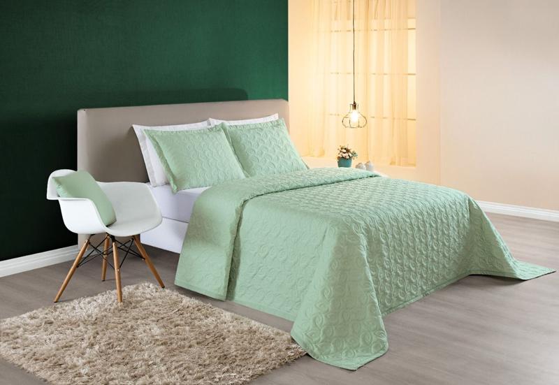 Imagem de Colcha Casal Queen Size Cama Box Kit Cobre Leito Agata Bordado200Fios