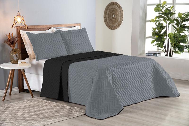 Imagem de Colcha Cobre Leito Cama de Casal 3 pç Dupla Face Duas Cores Acolchoado Microfibra