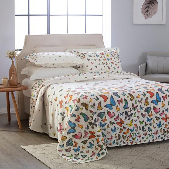 Imagem de Colcha Cobre Leito Cama King Kit 3 Peças Firenze Tecido Piquet Estampado Toque Macio