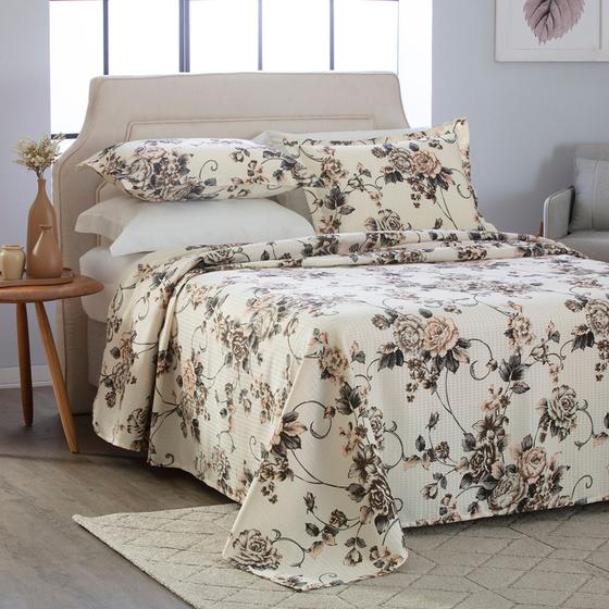 Imagem de Colcha Cobre Leito Cama Queen Kit 3 Peças Firenze Tecido Piquet Estampado Toque Macio