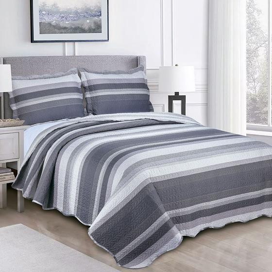 Imagem de Colcha Cobre Leito Casal 3 peças dupla face Bordada Matelassê Estampada Camesa - Emcompre