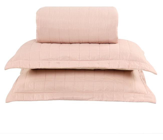 Imagem de Colcha Cobre Leito Casal Arte Têxtil Pérola Poliéster Rosa Claro