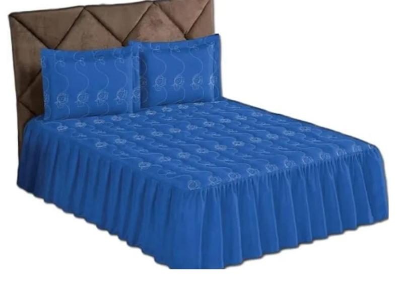 Imagem de Colcha Desejo Bordada Para Cama Casal Padrão Com Babado Kit 3 Peças Cama Posta!