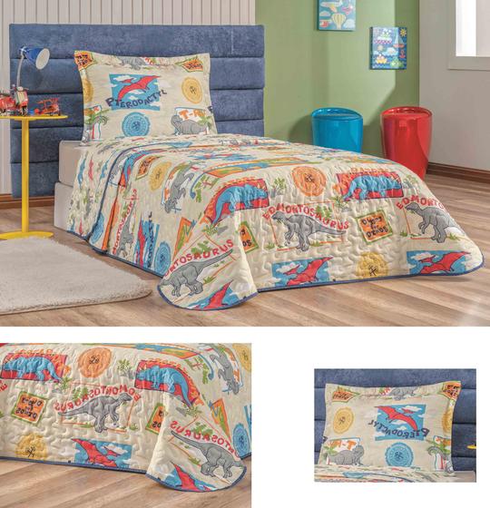 Imagem de Colcha Kids Infantil Menino Bout Dinossauro com 2 Pcs