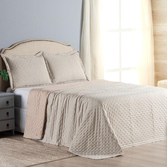 Imagem de Colcha King Dupla Face Matelado Com Porta Travesseiro Extra Macia Mescla 3 Peças Bege