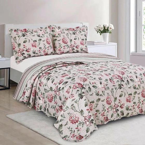 Imagem de Colcha Kit Cobre Leito Queen Evolution Patchwork Dupla Face Floral 240x260cm Camesa