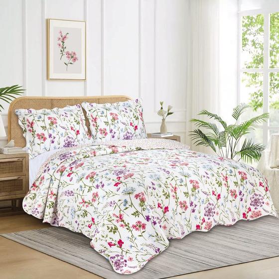 Imagem de Colcha Matelassê Super King Garden Estampas 3Pçs Camesa 280x300Cm Dupla Face Cobre Leito