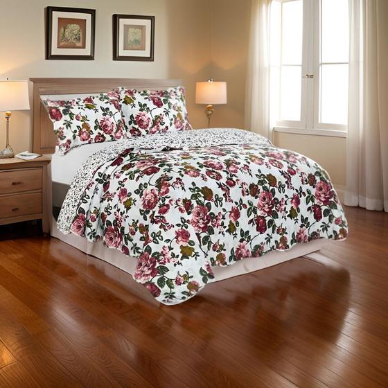 Imagem de Colcha Patchwork - Queen Size - Dupla Face - C/ Porta Travesseiros - Serenity - Camesa