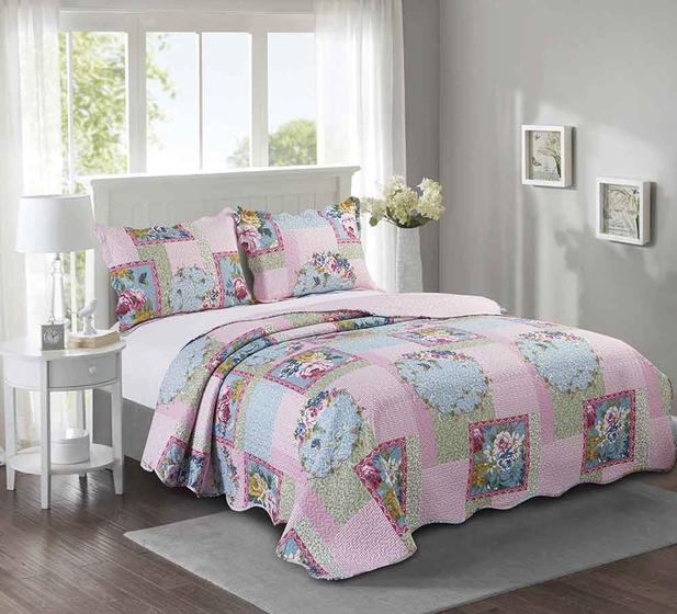 Imagem de Colcha Patchwork - Solteiro - Dupla Face - C/ Porta Travesseiro - Lilium - Camesa