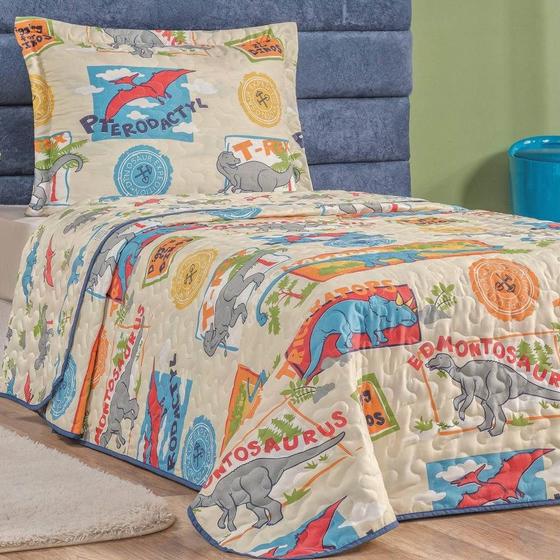 Imagem de Colcha Solteiro Bouti Kids Dupla Face Estampado 2 Peças - Dino