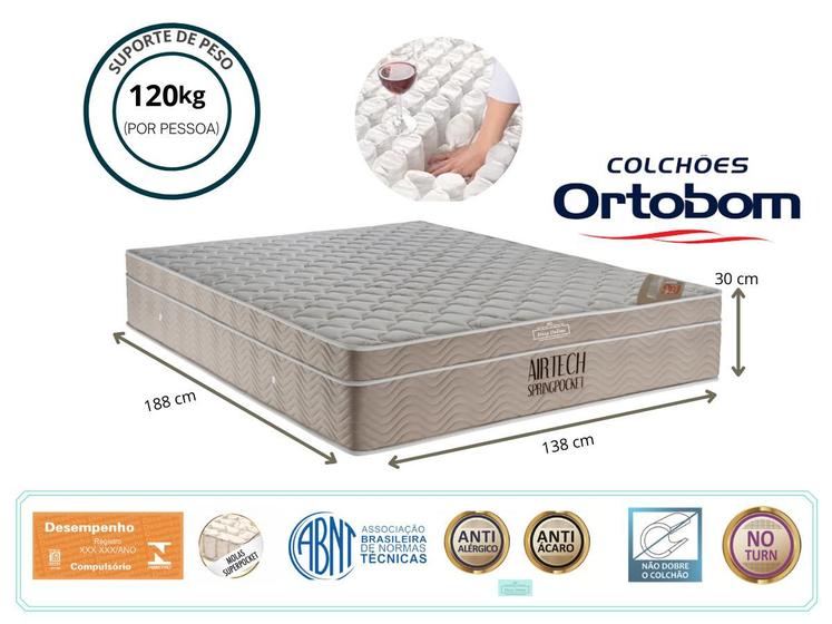 Menor preço em Colchão Casal Ortobom Airtech Springpocket Molas Ensacadas 138x188x30