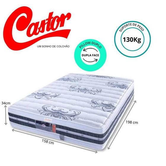 Imagem de Colchão Casal Queen Castor Silver Star Tecnopedic Dupla Face 158x198x34 - Linha Alta Pillow Top dos Dois Lados