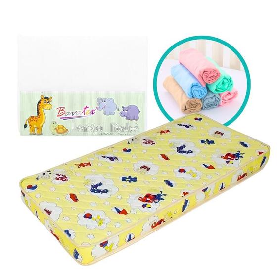 Imagem de Colchão de Berço Luckspuma Bebê com Lençol de Algodão Ajustável Branco 130x70cm