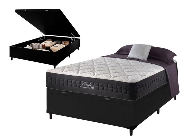 Imagem de Colchão FortFlex 200kg por Pessoa - Tamanho Casal Molas Ensacadas Anjos + Cama Box Com Baú Preto 138x188x72