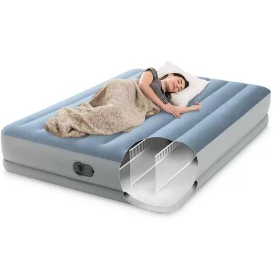 Imagem de Colchão inflável casal intex elevado mid-rise conforto dura-beam c/ bomba embutida usb