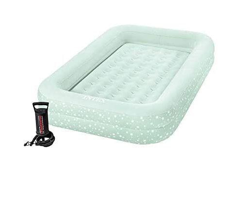 Imagem de Colchão Inflável Infantil Intex Noite Feliz com Bomba de Inflar Berço VERDE CLARO COM ESTRELAS 66810