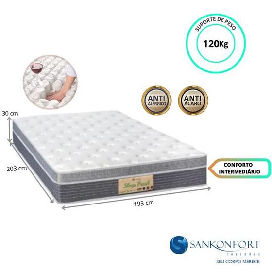 Imagem de Colchão King Size Sankonfort Sleep Fresh 193x203x30 - Linha Luxo - Molas Ensacadas  c/ PIllow Top Confortável