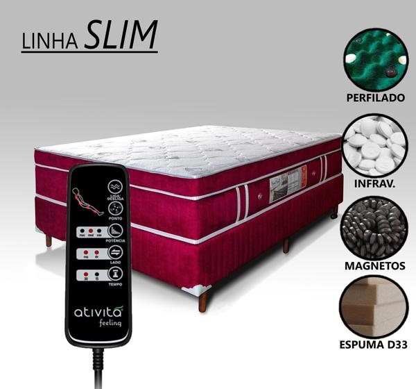 Colchão Magnético Com Massageador + Base Box Casal Vermelho Vinho Menor preço em Colchão Magnético Com Massageador + Base Box Casal Vermelho Vinho