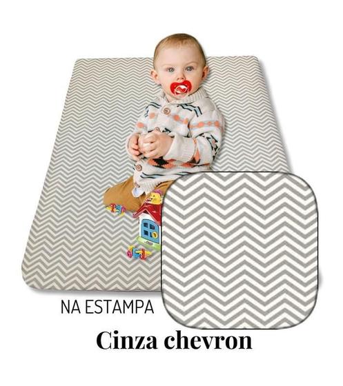 Imagem de Colchão Portátil Colchonete Bebê Com Zíper Chevron Cinza