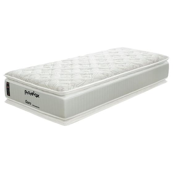 Imagem de Colchão Solteiro Prorelax Ouro 96x203x32 Molas Ensacadas Pillow Top Viscoelástico Double Face - Cinza/Branco