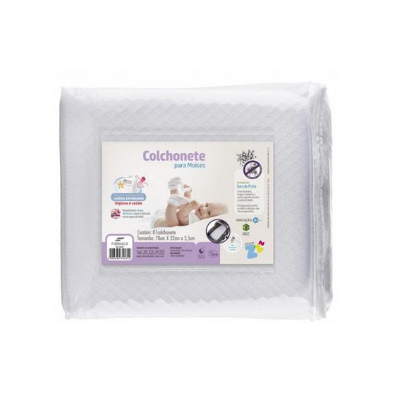 Imagem de Colchonete Baby Para Moises 78x32x5,5cm - Conforto - Lavável - Branco