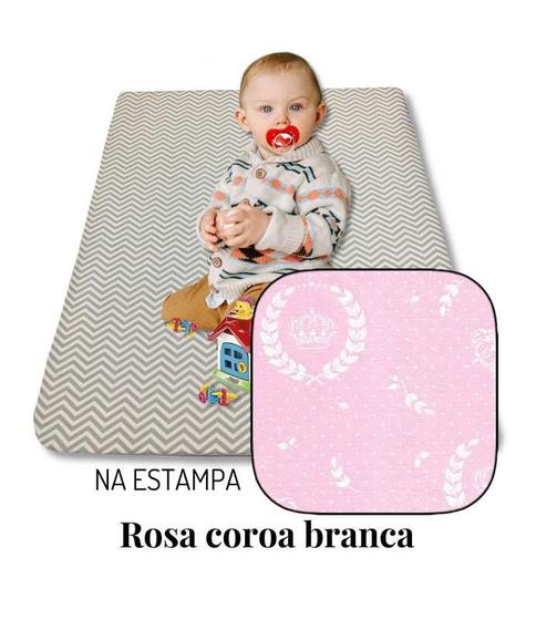 Imagem de Colchonete Bebê Colchão Fundo Antifriagem Rosa Coroa Branca
