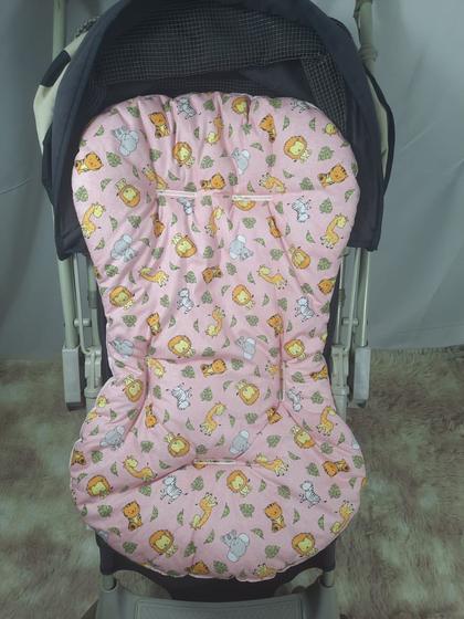 Imagem de Colchonete para carrinho de bebe dupla face bem fofinho Bichinhos na floresta Rosa