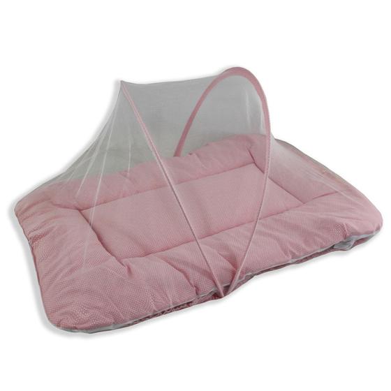 Imagem de Colchonete Portátil Para Bebê com Mosquiteiro - Poá Rosa