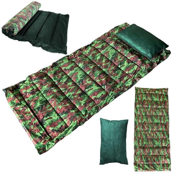 Imagem de Colchonete Solteiro com Travesseiro Camping Camuflado Verde F.a. Colchoes
