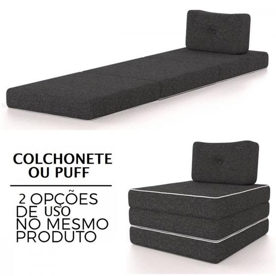 Imagem de Colchonete Solteiro Pro Dormir Puff Multiuso Com Travesseiro 70x188x12 Grafite Probel