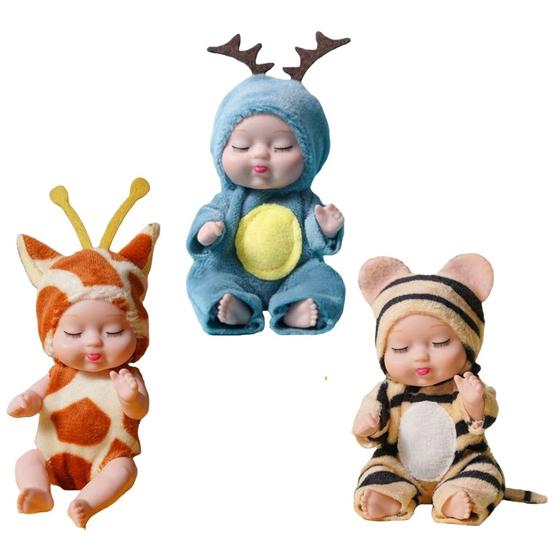 Imagem de Coleção 3 Bonecas Mini Bebês Infantil Amor de Bichinhos 11cm