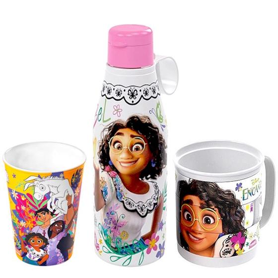 Imagem de Coleção 3 Itens Filme Encanto Mirabel Copo Garrafinha Caneca Giratória Infantil