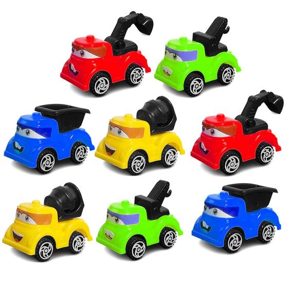 Imagem de Coleção 8 Caminhões Fricção de Brinquedo Infantil Coloridos
