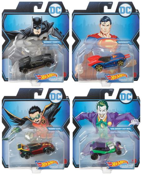 Imagem de Coleção com 4 Miniaturas DC Comics - Batman - Superman - Character Cars - 1/64 - Hot Wheels 
