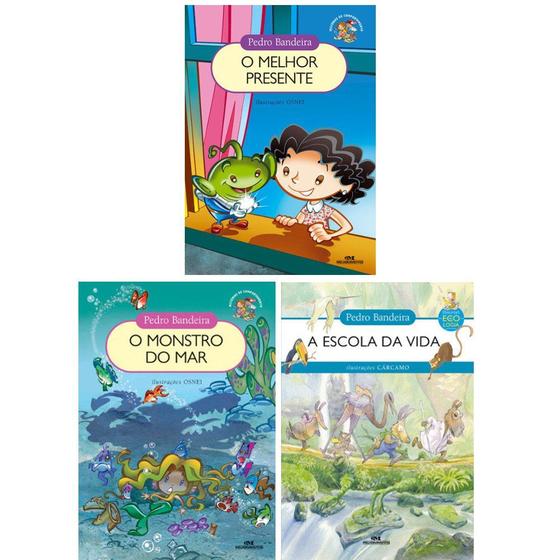 Imagem de Coleção de Livros Pedro Bandeira - 3 Vol: O melhor presente, A escola da vida, O monstro do mar.