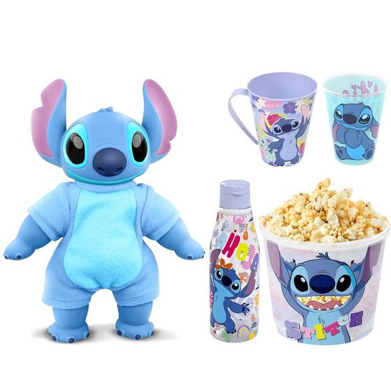 Imagem de Coleção Stitch Pelucia + Garrafa Pote de Pipocas Copo e Caneca Originais