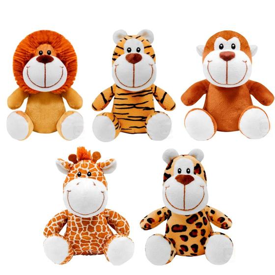 Imagem de Coleção Turminha Safari com 5 Pelúcias Onça Tigre Leão Girafa Macaco Buba