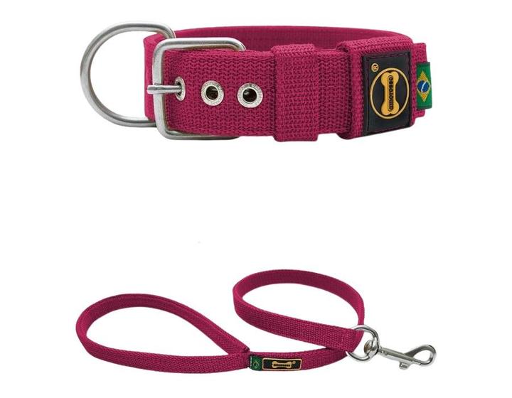 Imagem de Coleira Cachorro Grande Pit Bull Fit Pink G + Guia 80Cm