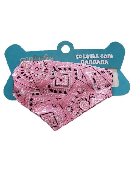 Imagem de Coleira Com Bandana Para Caes E Gatos Pet Estampada ROSA - FLUFFIE